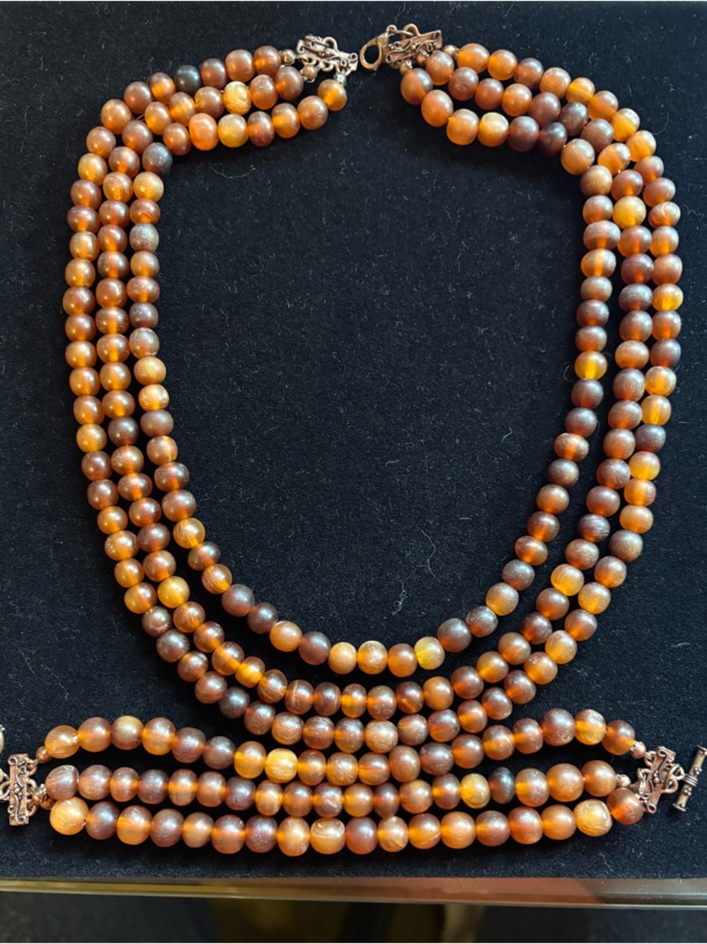 Source Unknown Brown Multi-Strand Bead Necklace & Bracelet Set